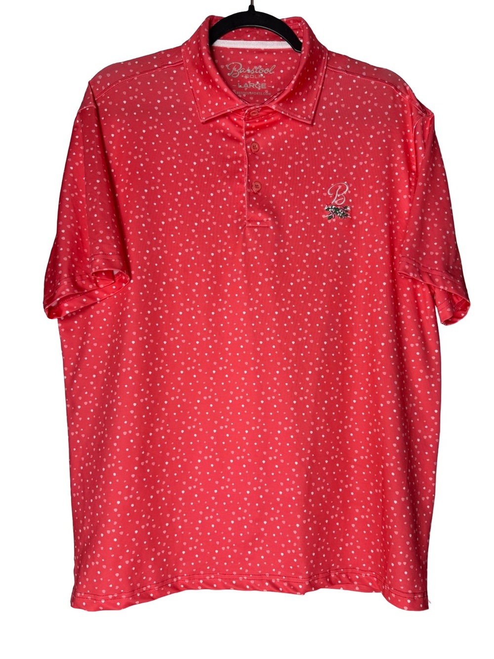 Barstool Sports Golf Polo Shirt Large Pink Heart Dot Performance Stretch Casual
